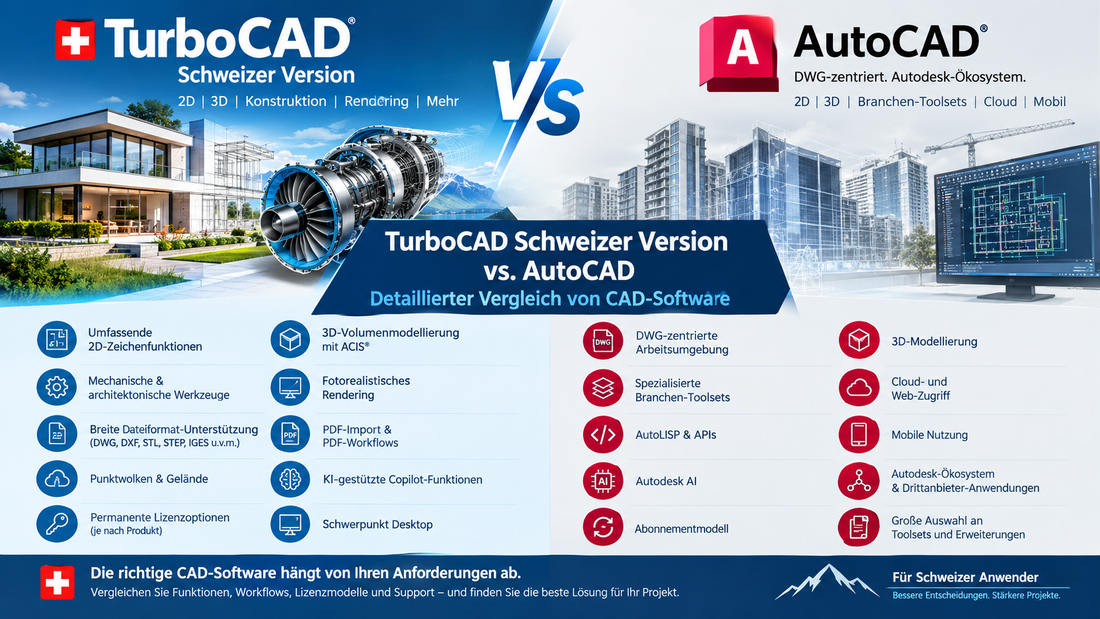 TurboCAD Schweizer Version vs. AutoCAD: Detaillierter Vergleich von CAD-Software